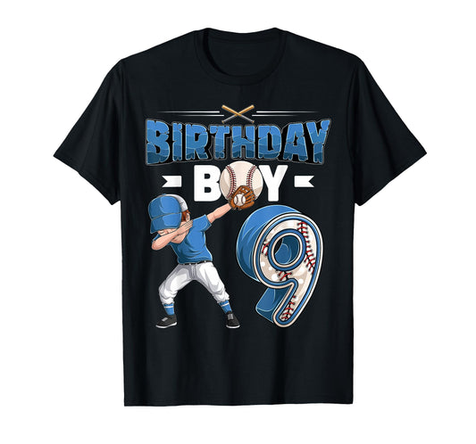 Dabbing boy 9 Year Old Baseball Player 9th Birthday Party T-Shirt