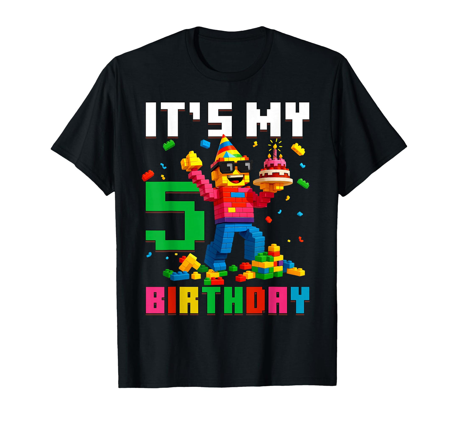 It's My 5th Birthday Boy Building Bricks 5 Year Old Boys T-Shirt