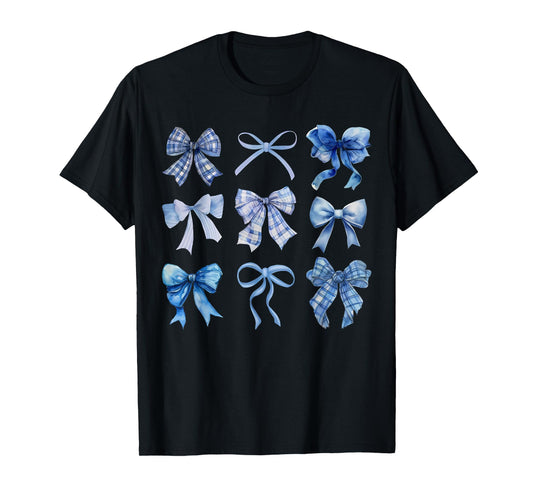 Blue Bow and Ribbon Cute Graphic for Women T-Shirt