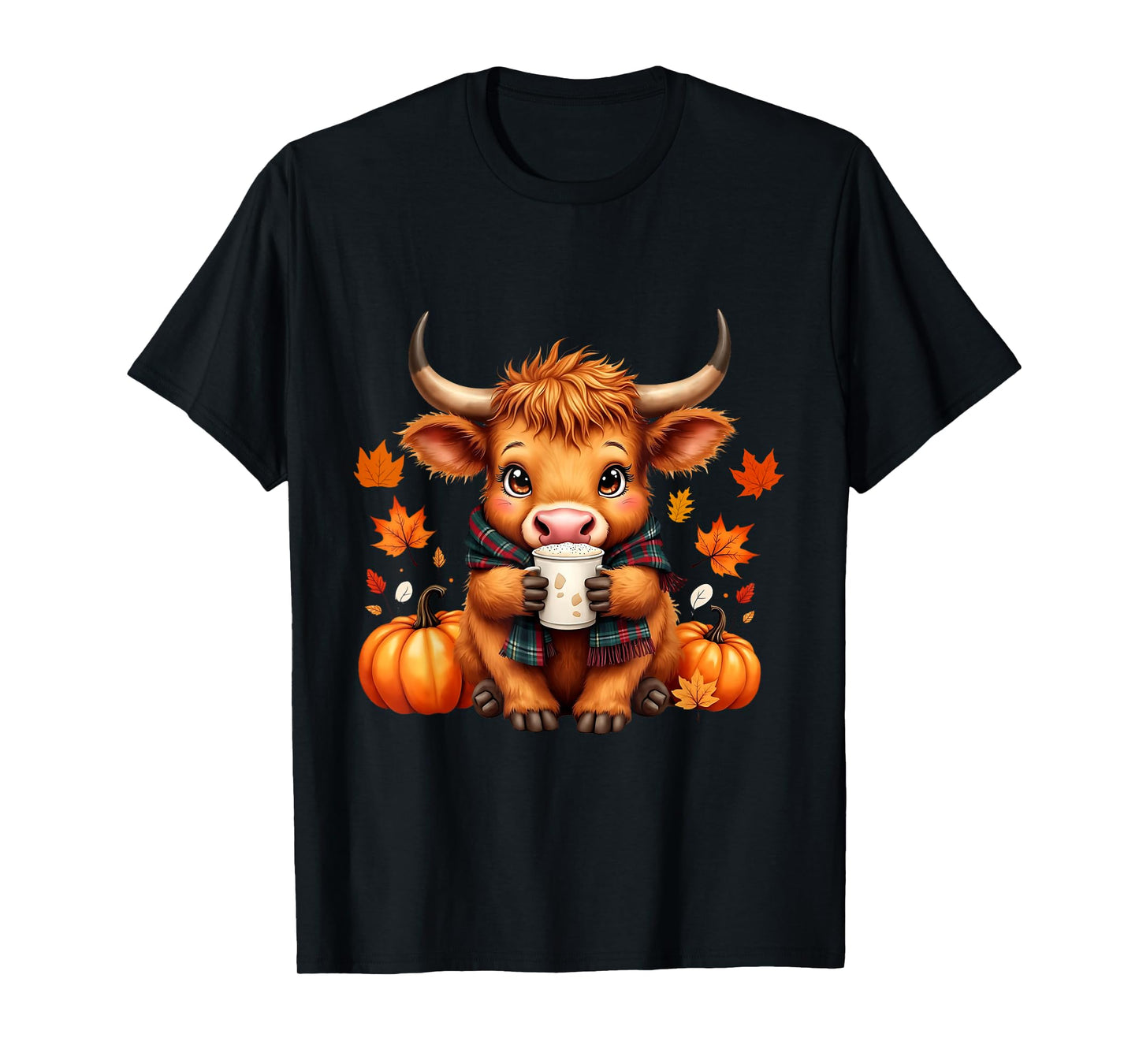 Cute Highland Cow Autumn Pumpkin Fall Coffee Pumpkin Spice T-Shirt