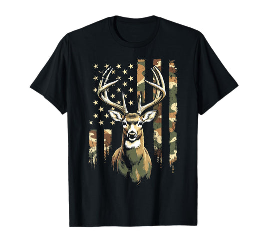 Camo US Flag Deer Camoflage Hunting Hunter T-Shirt