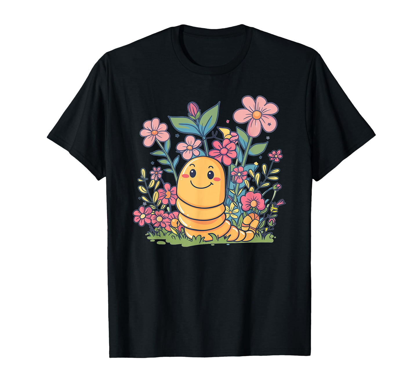 Cute Worm With Flowers I Kids Worm T-Shirt