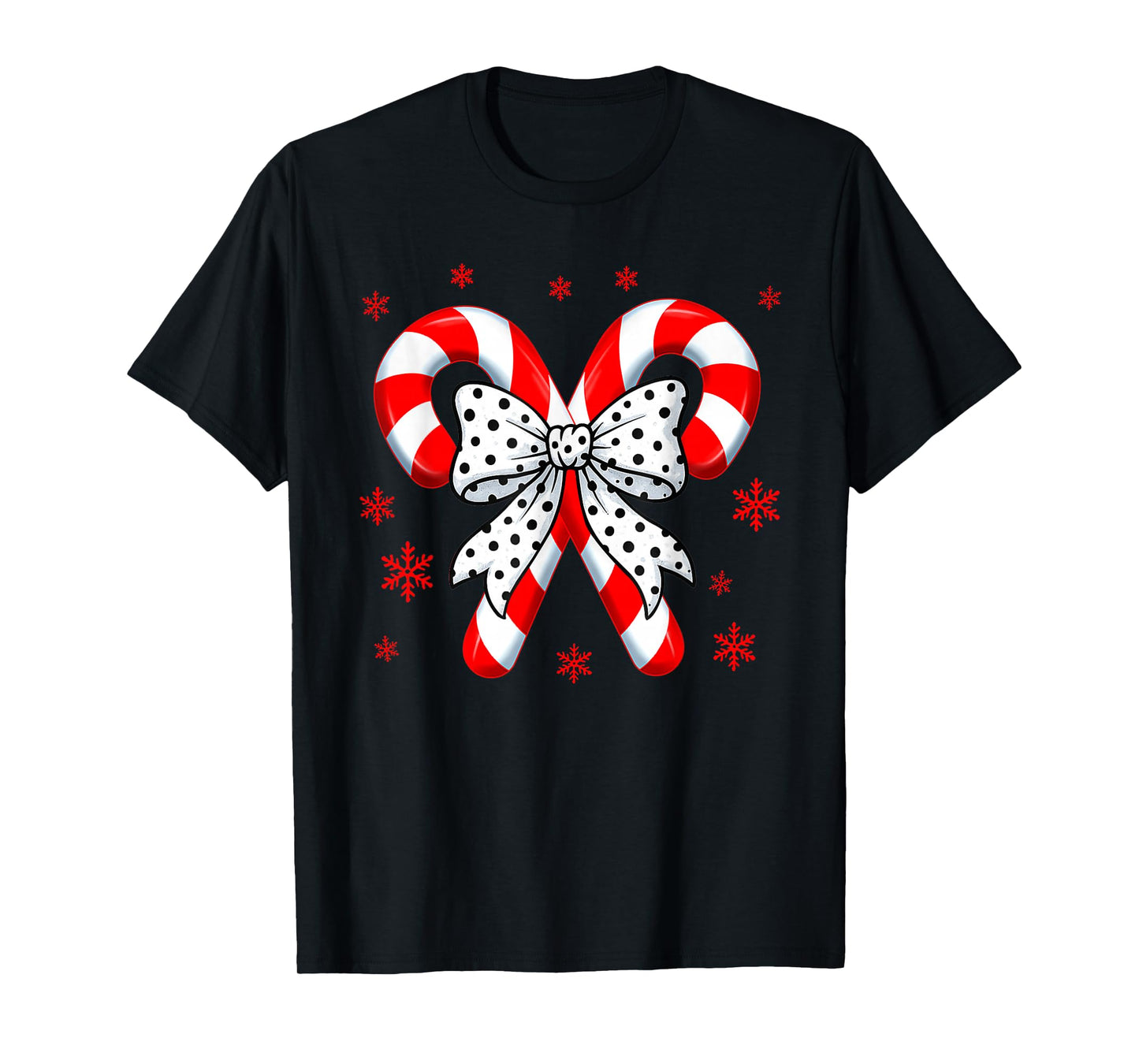 Candy Cane Christmas Season Girls Womens Retro Coquette Bow T-Shirt