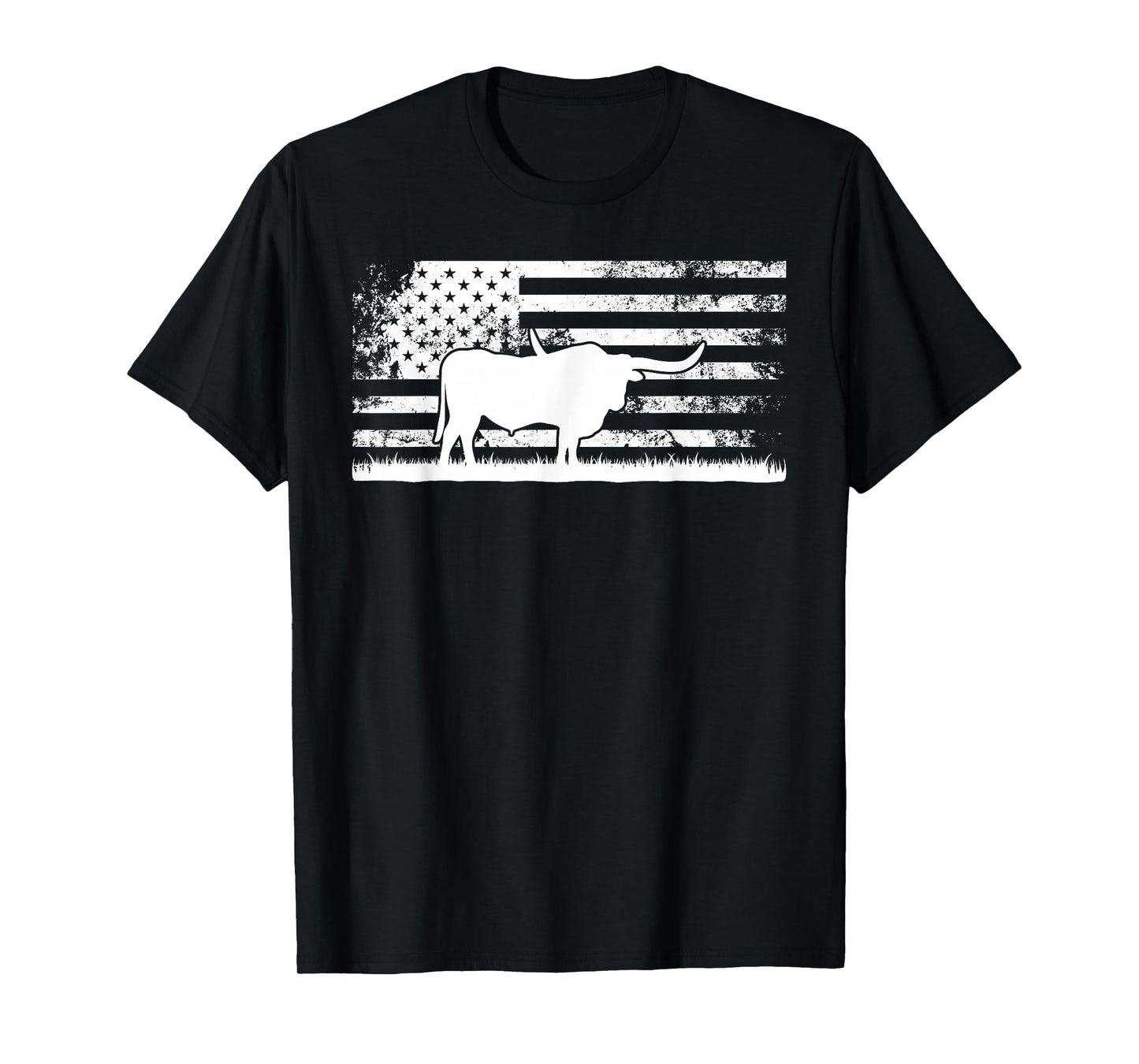 American Flag USA - Texas Longhorn Cow For Cattle Farmer T-Shirt
