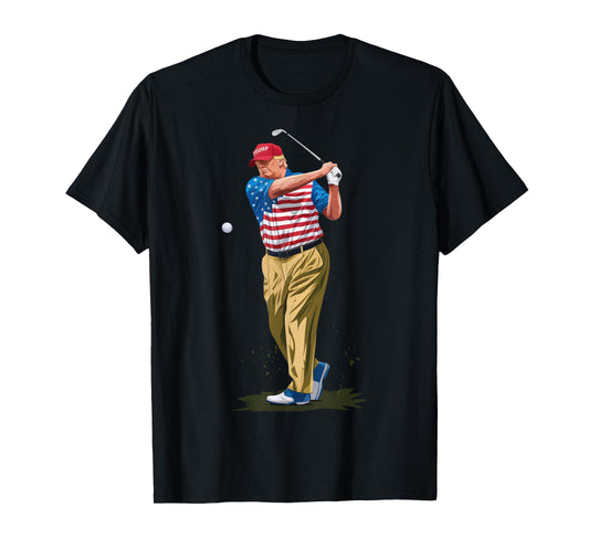 President Donald Trump 2025 Golf US American Flag T-Shirt
