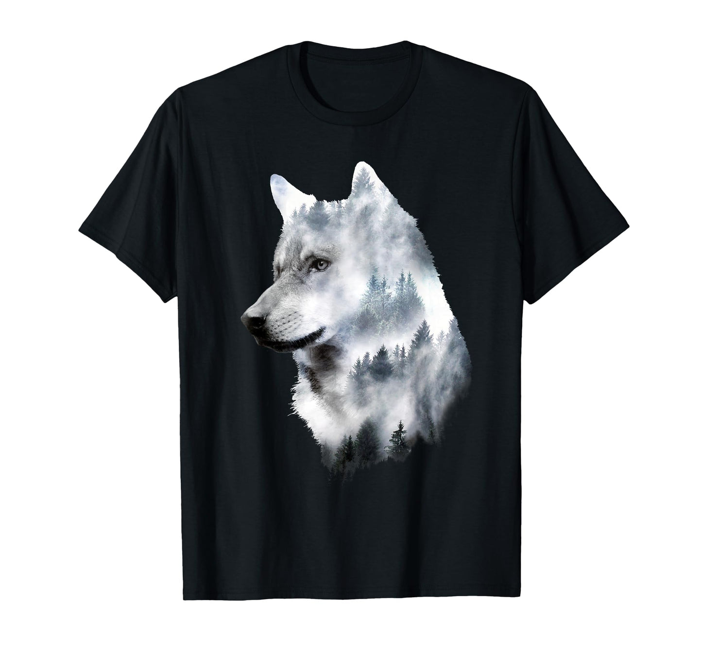 Double Exposure Wolf Wolves Lover Gift Artsy Animal Wildlife T-Shirt