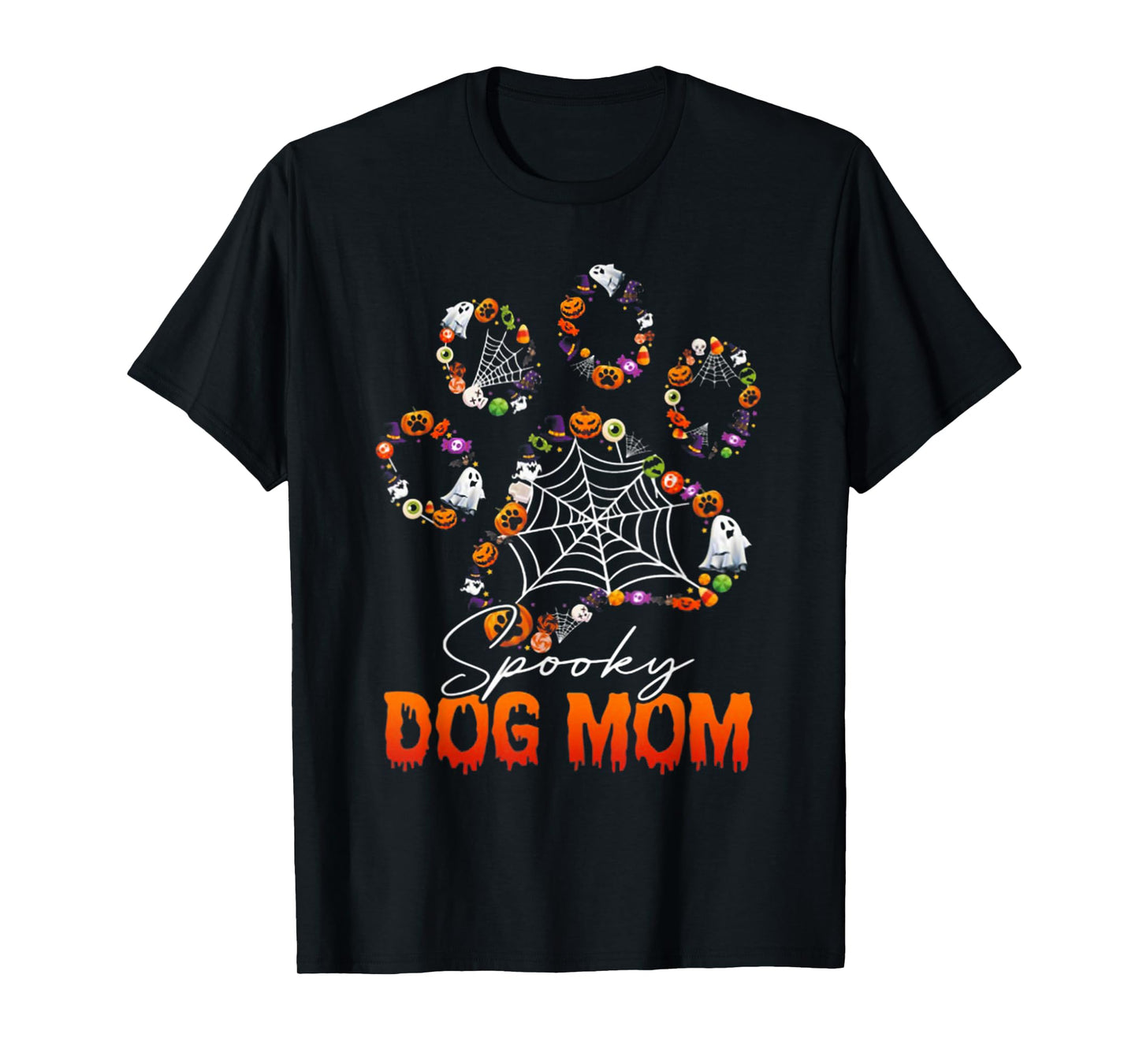 Spooky Dog Mom Cute Dog Paw Halloween T-Shirt