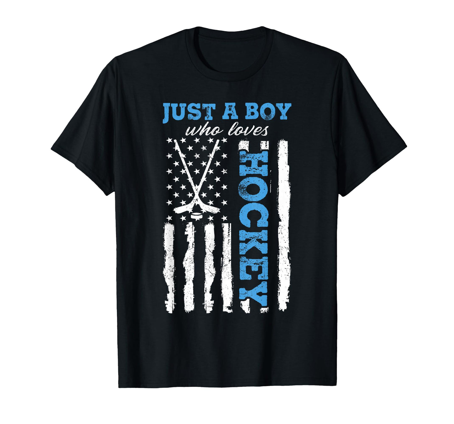Just A Boy Who Loves Hockey USA Flag Ice Hockey Boys Kids T-Shirt