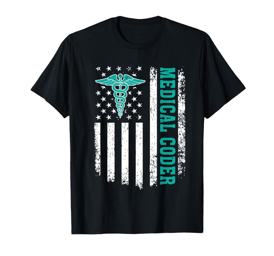 Medical Coder American Flag Medical Coding Clinical Coder T-Shirt