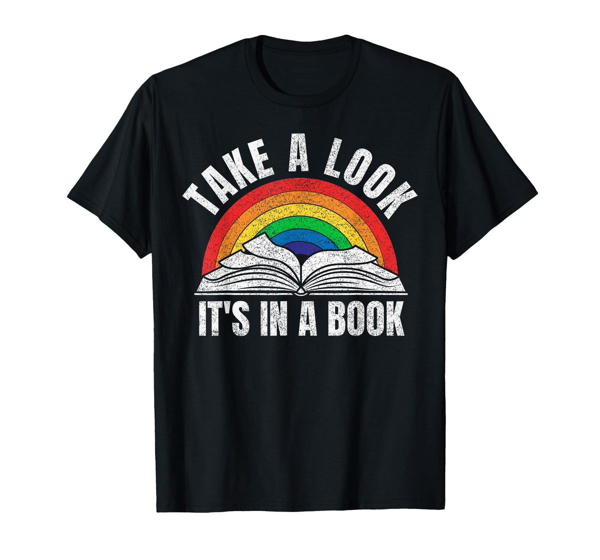 Vintage Retro Rainbow take a Look It's in a Book Reading Art T-Shirt Small