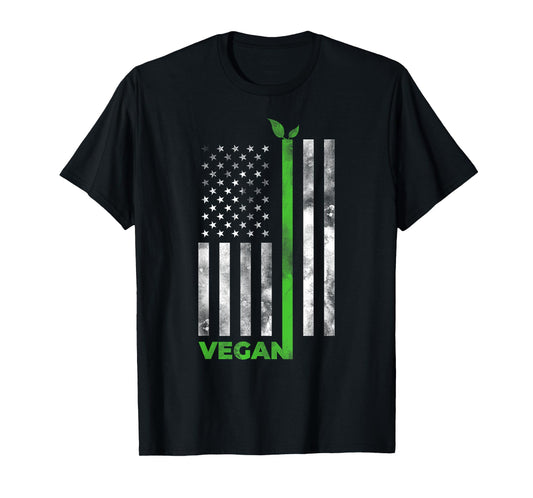 Vegan USA American Flag T-Shirt | Vegetarian Farming Shirt T-Shirt for Women Men