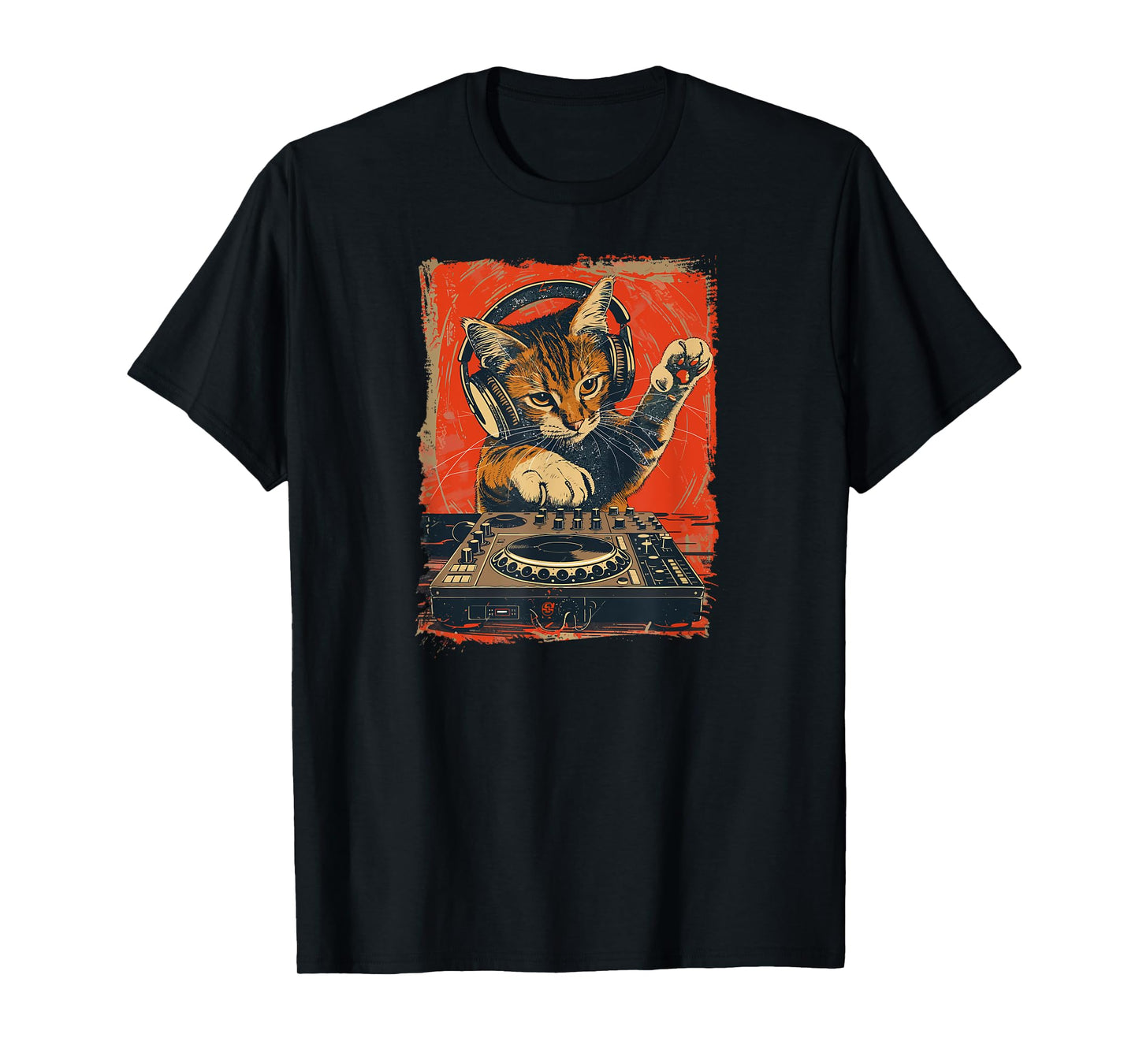 Funny DJ Cat Disco Sound Tech Headphone Music Men Women T-Shirt