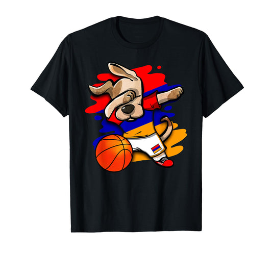 Dabbing Dog Armenia Basketball Fans Jersey Armenian Flag T-Shirt