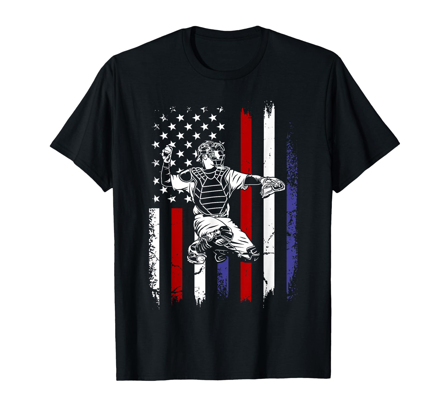 Baseball American Flag Patriotic Catcher 4th of July T-Shirt