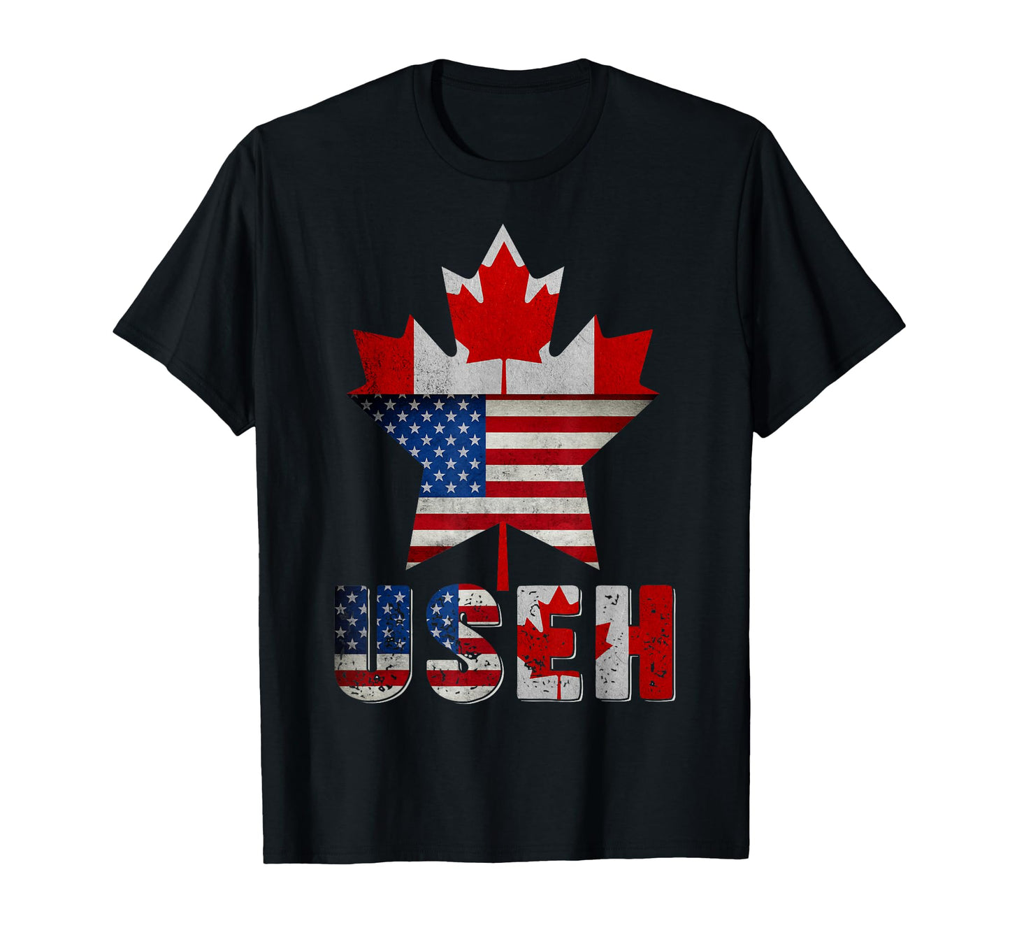 Funny US EH Maple Leaf Canadian USA American Flag Canada Day T-Shirt