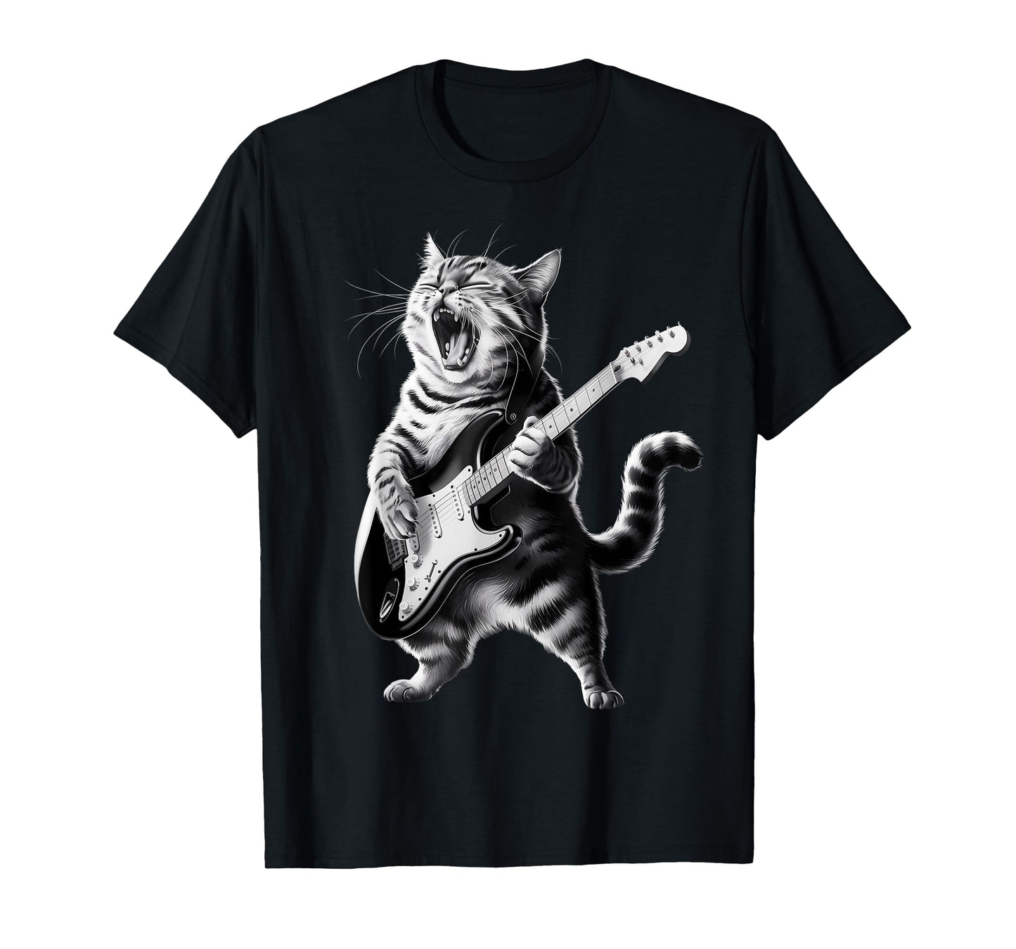 Cool Cat Playing Guitar Rock & Roll Star Music Life Lover T-Shirt