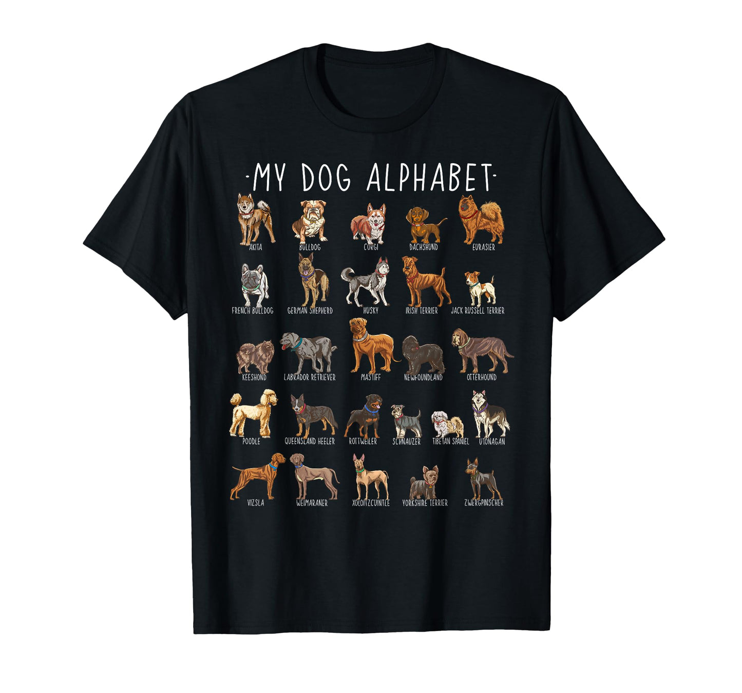Types of Dogs Alphabet - Dog Identification - A-Z ABC T-Shirt