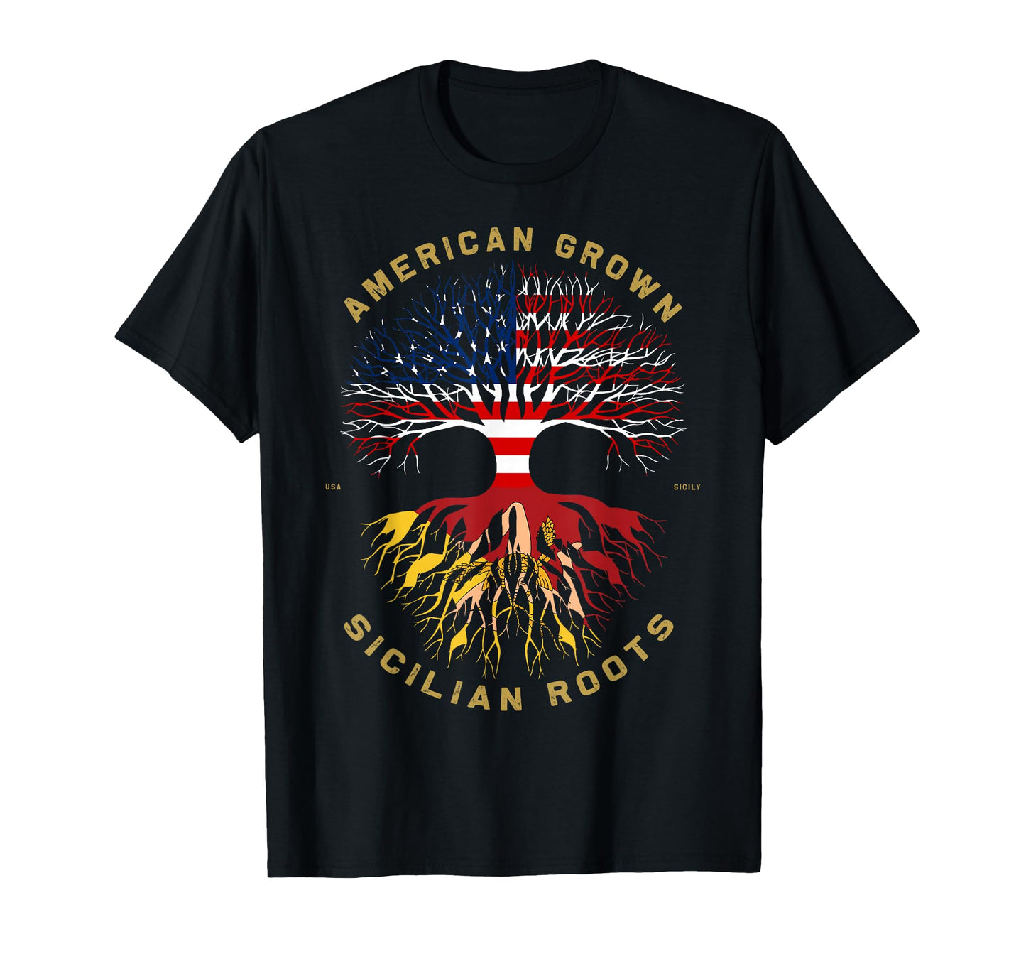 American Grown with Sicilian Roots Tree USA Flag Gifts Idea T-Shirt