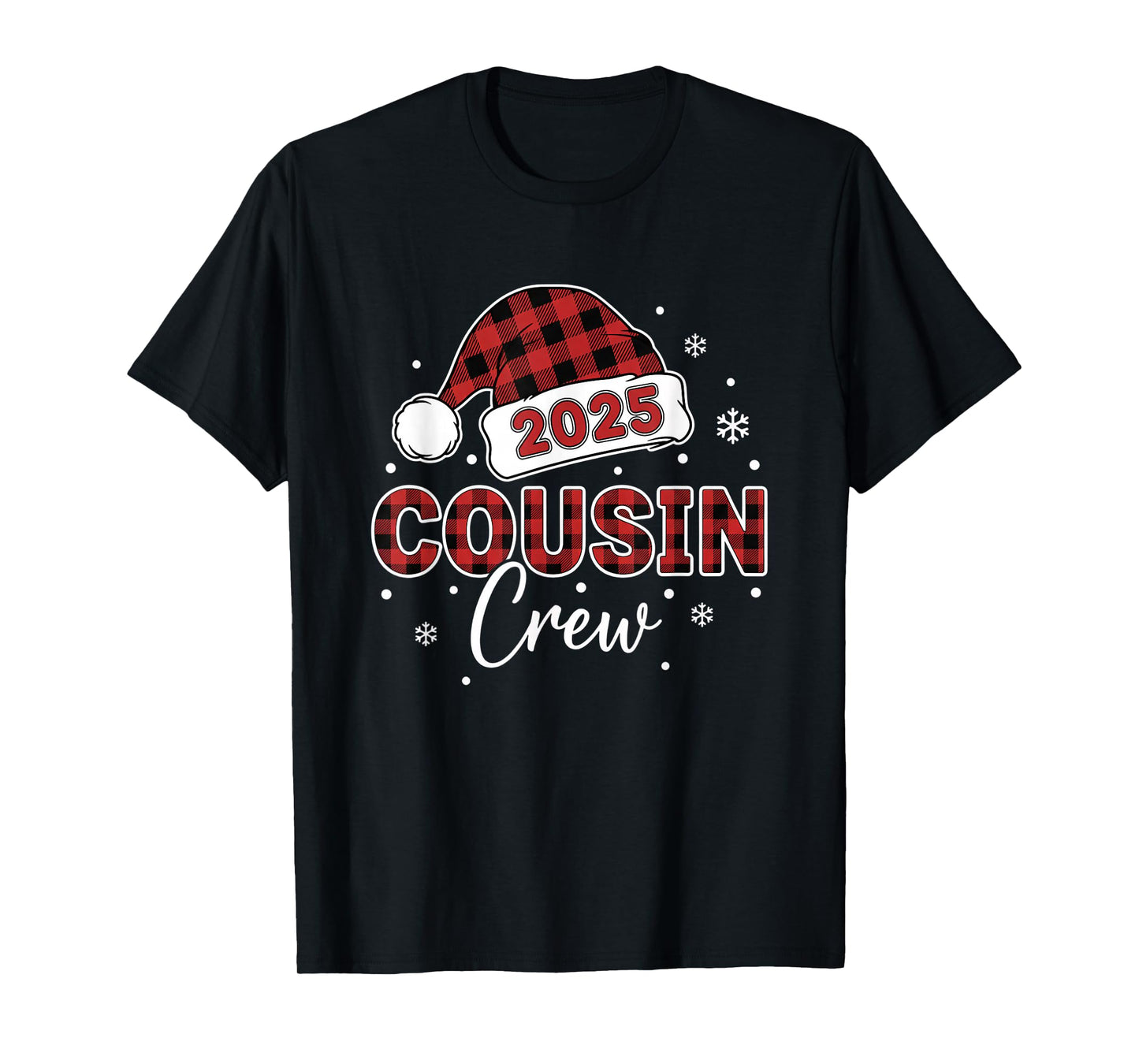 Christmas Buffalo Plaid 2025 Cousin Crew Santa Hat Xmas T-Shirt