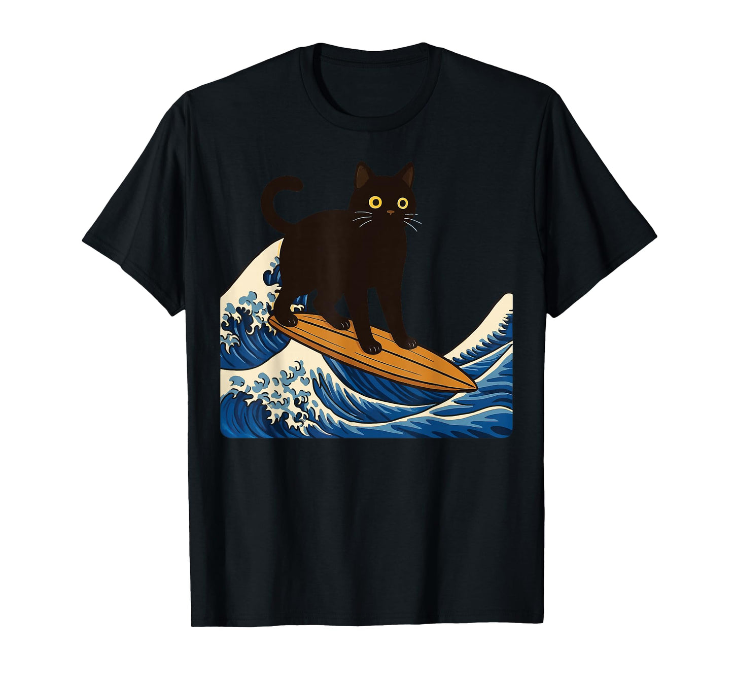 Black Cat Surfing Japanese Wave Japan T-Shirt