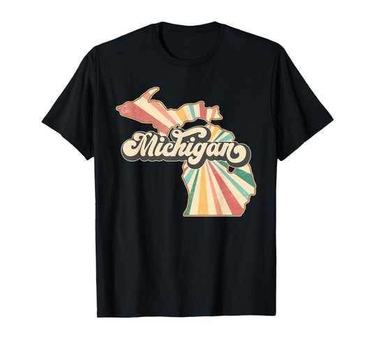 Michigan State Map - Retro Map Flag Souvenir Men Women Kids T-Shirt