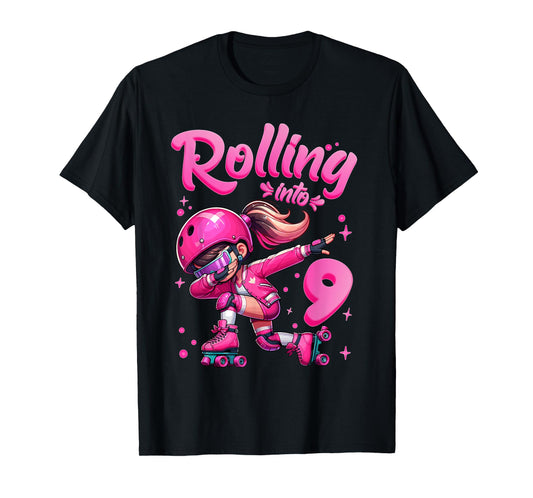 Roller Skating Girl Birthday Kids 9th Birthday Party tee T-Shirt