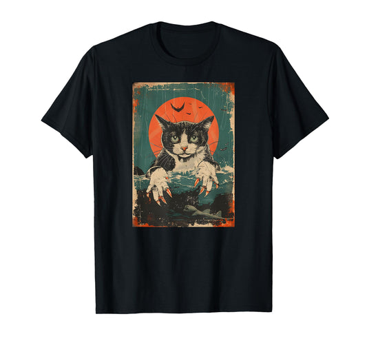Creepy Cat Monster Funny Retro Cats Sea Lover Japanese Anime T-Shirt