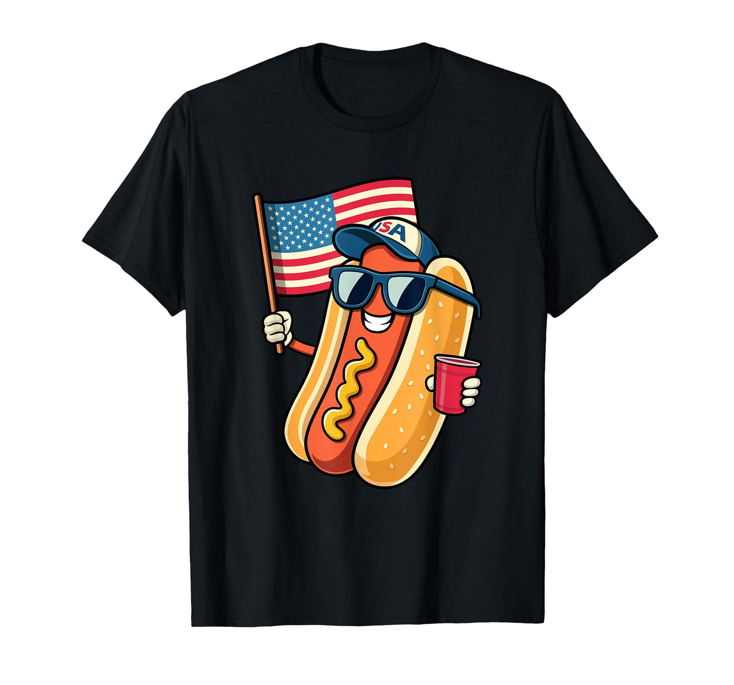 4th of July Hotdog Funny Fourth of July Patriotic USA Flag T-Shirt