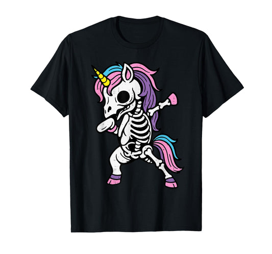Skeleton Dabbing Unicorn Halloween Costume Boys Girls Kids T-Shirt