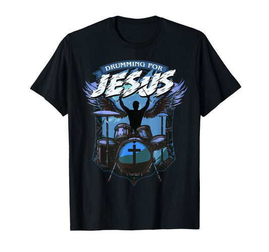Christian Drummer T-shirts for Men Worship Apparel Christian Music T-shirt Black Small Drumming for Jesus T-shirt