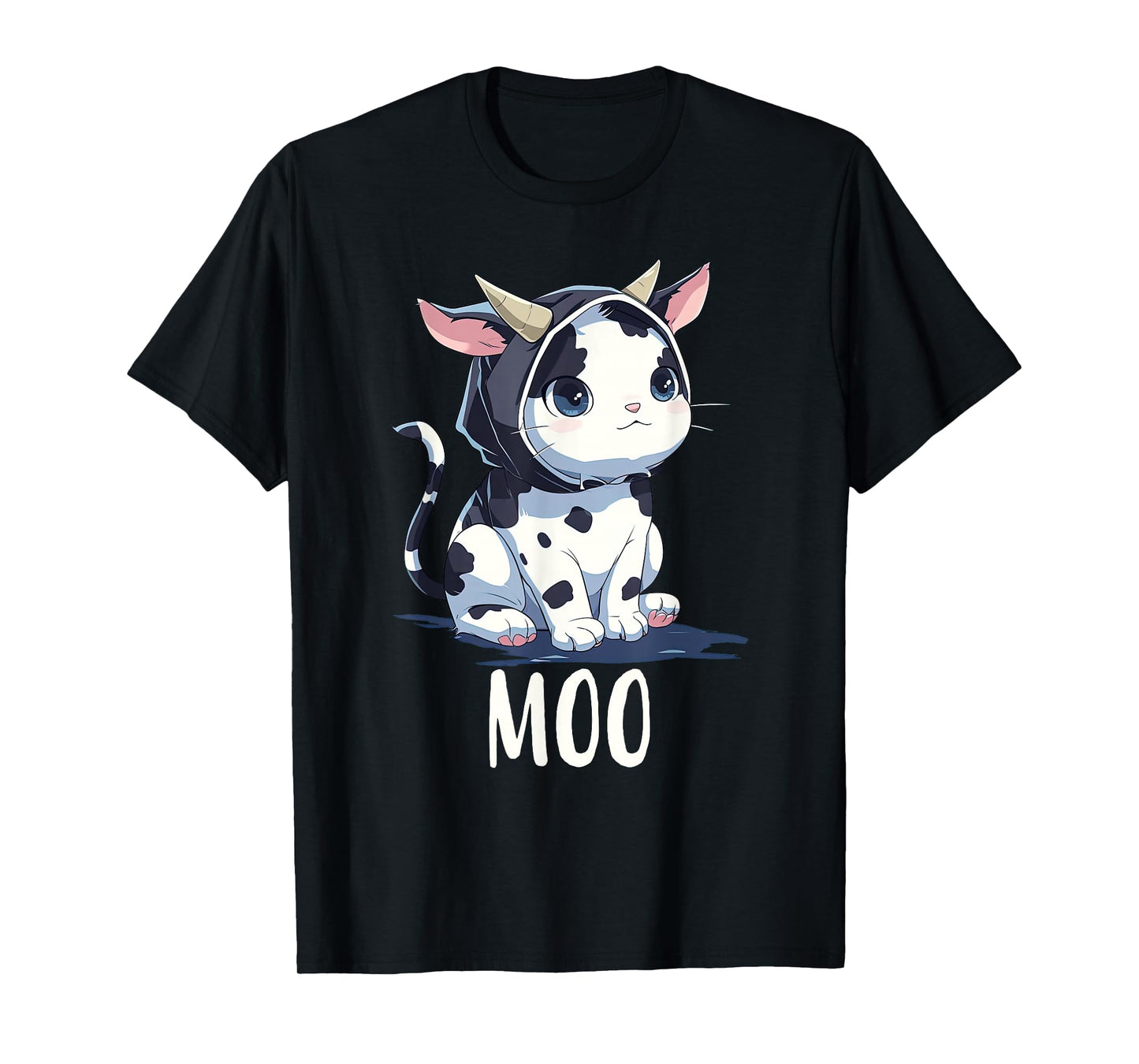 Cute Kawaii Anime Cat In Cow Costume Moo Funny Meow Cat Cow Men Women Kids T-Shirt