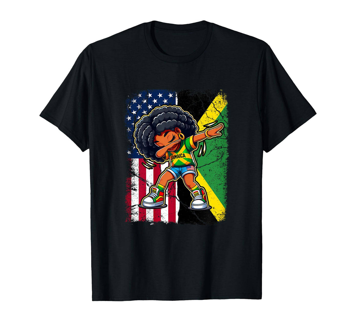 Jamaican Girl Kid Half American Half Jamaican Flag Patriotic T-Shirt