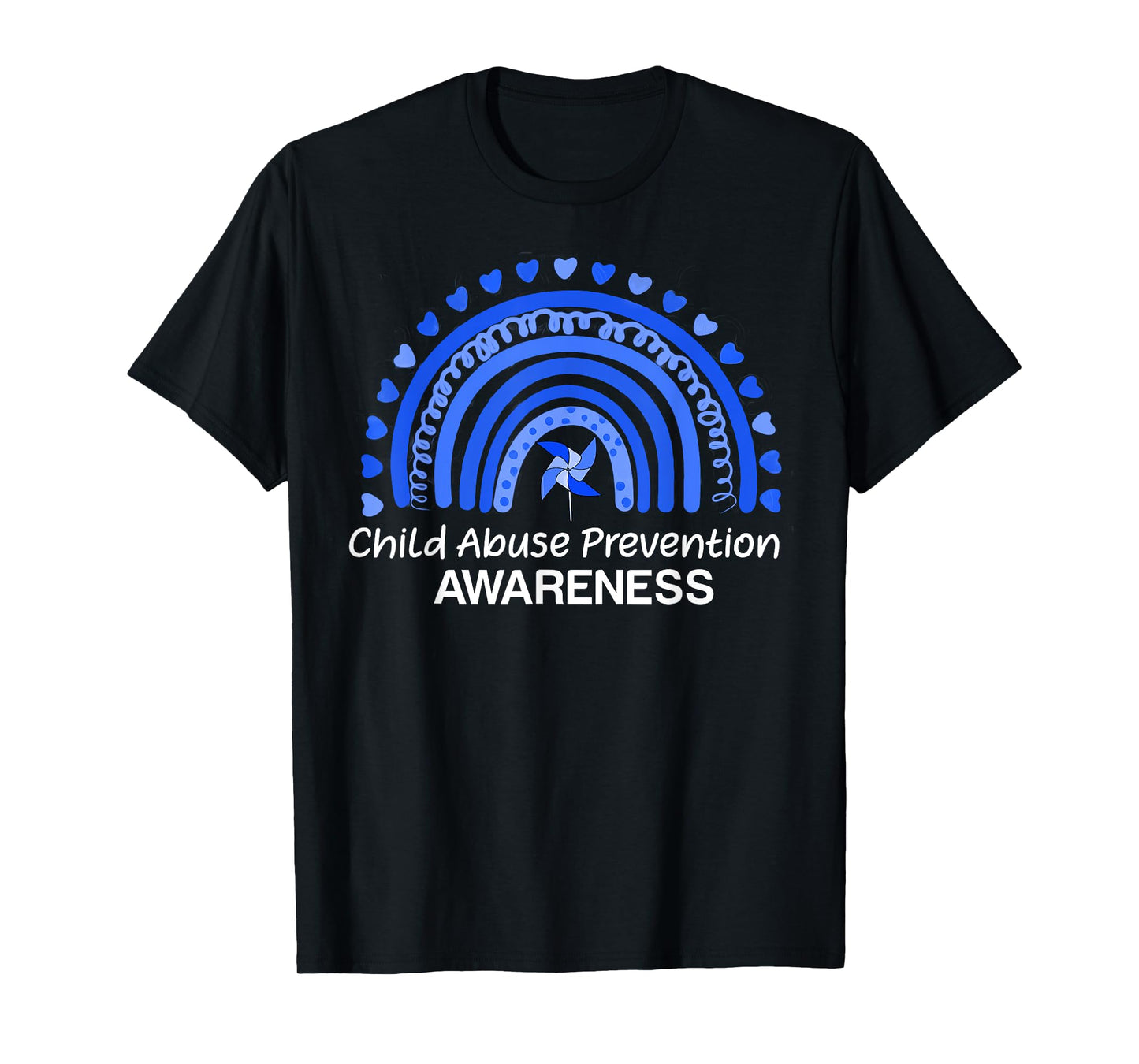 Child Abuse Prevention Awareness Blue Boho Rainbow Pinwheel T-Shirt