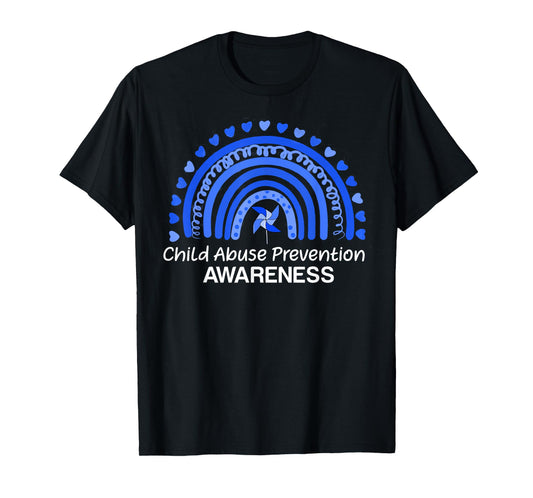 Child Abuse Prevention Awareness Blue Boho Rainbow Pinwheel T-Shirt