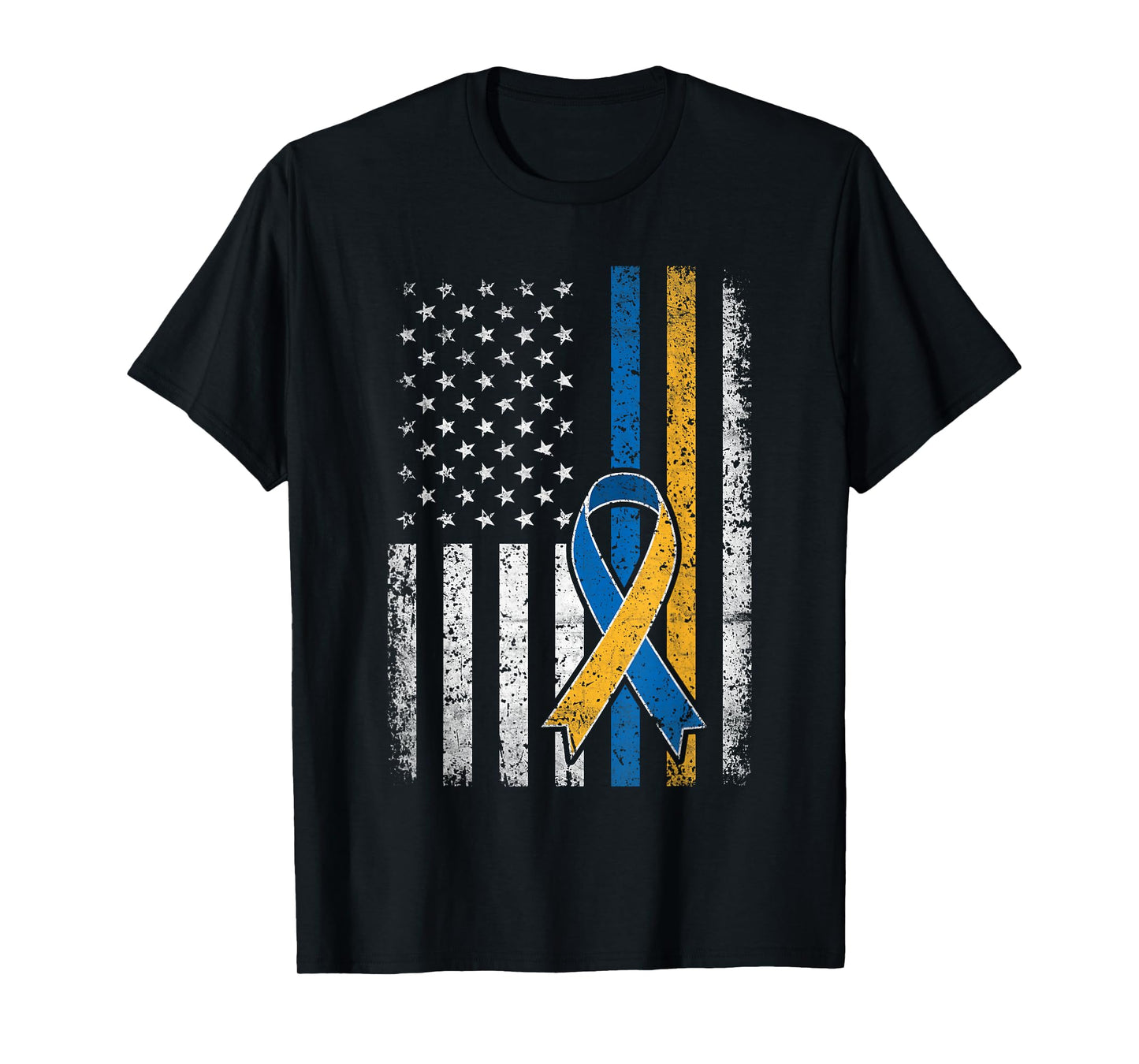 Down Syndrome Shirt USA Flag Retro Blue and Yellow Ribbon T-Shirt