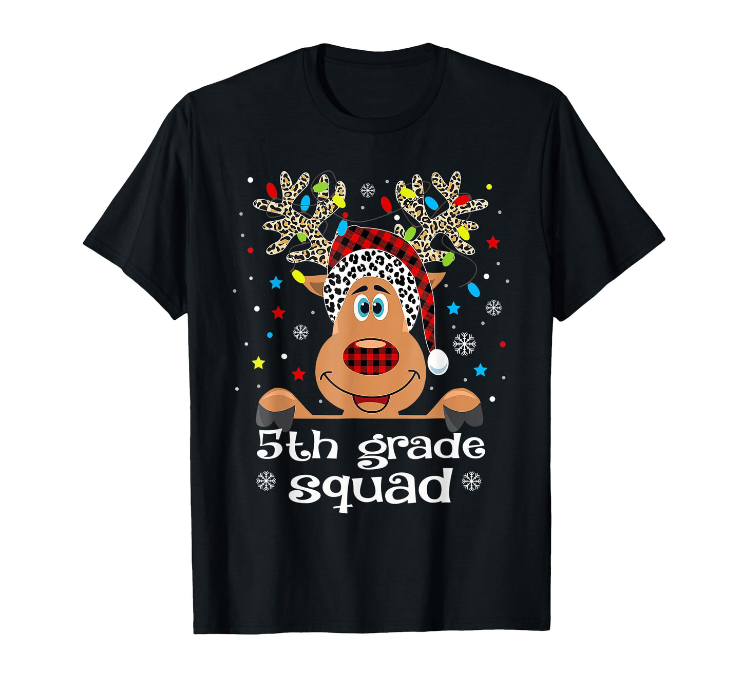 5th Grade Squad Plaid Reindeer Santa Hat Teacher Christmas T-Shirt