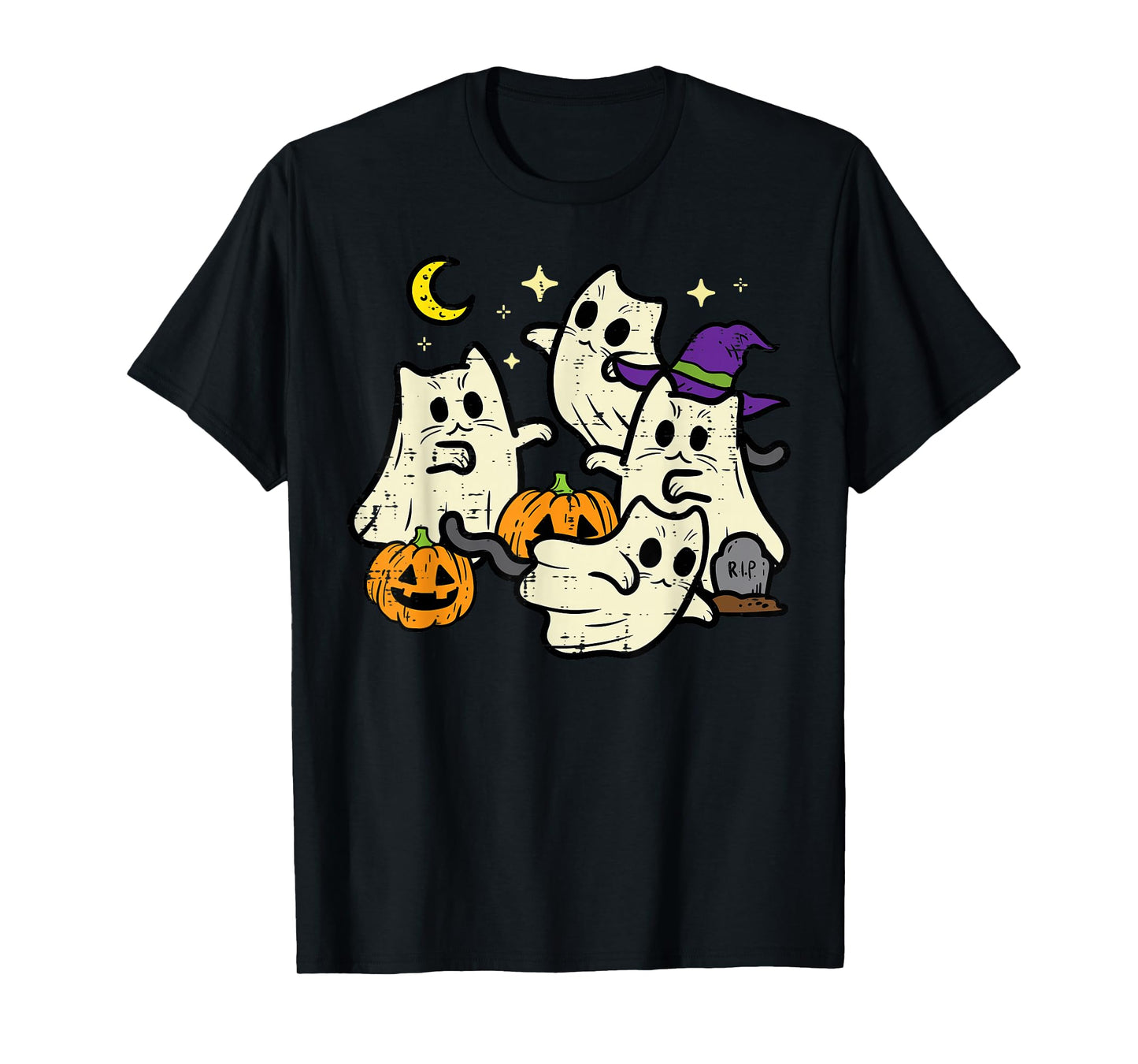 Halloween Black Cats Ghosts Costume Women Girls Kids Toddler T-Shirt