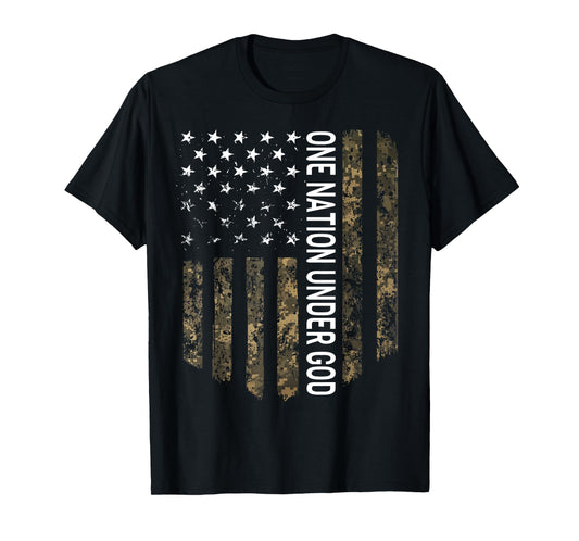 Patriotic American Flag Camo One Nation Under God USA Gift Women Men T-Shirt
