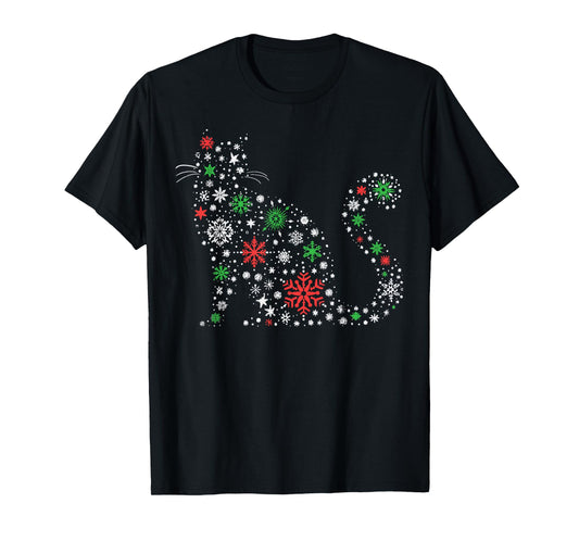 Christmas Cat Silhouette Snowflakes Xmas Women Girls Kids T-Shirt