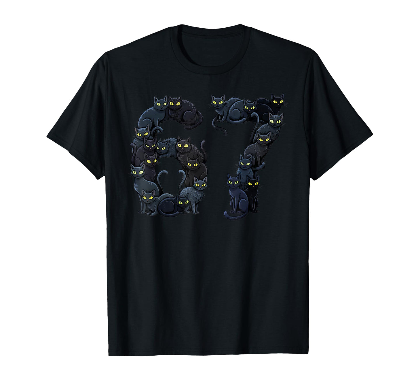 Funny Black Cats 6 7 Meme Six Seven Love Night Cats T-Shirt