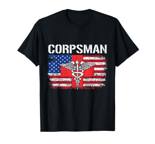 Hospital Corpsman Flag American USA Military Veteran T-Shirt