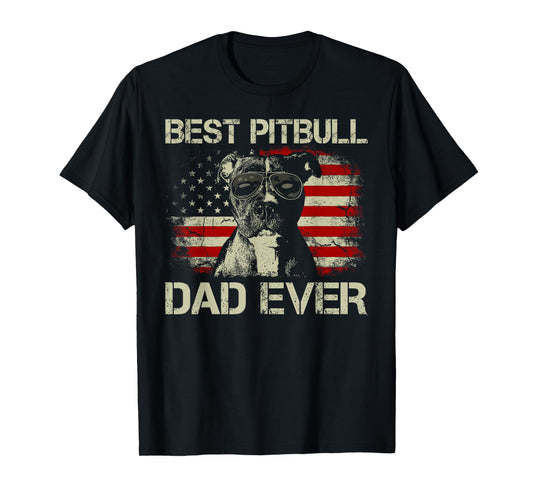 Best Pitbull Dad Ever Tshirt Funny Us Flag Gifts for Dog Dad T-Shirt