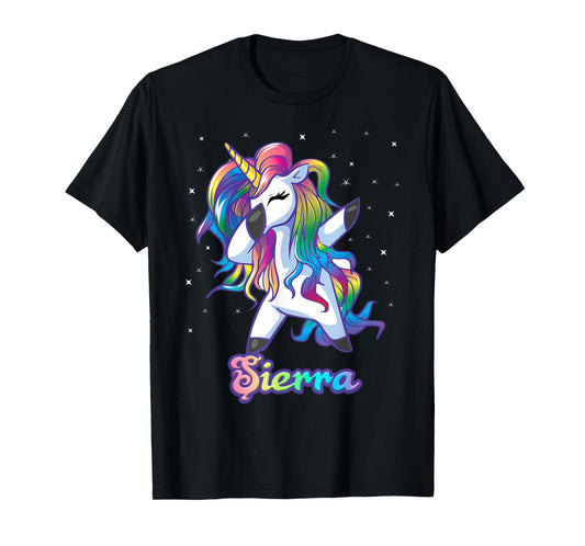 SIERRA Name Personalized Custom Rainbow Unicorn Dabbing T-Shirt