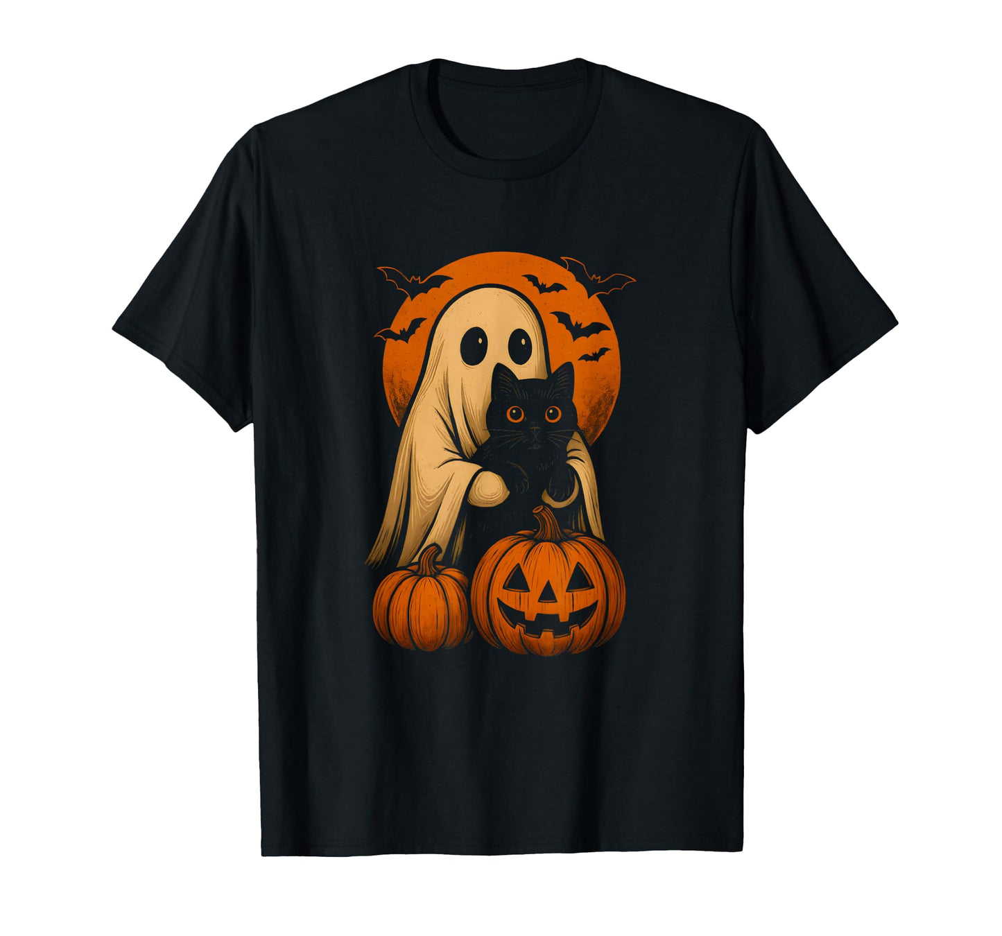 Cute Ghost and Cat with Pumpkin for Halloween Costume Party T-Shirt