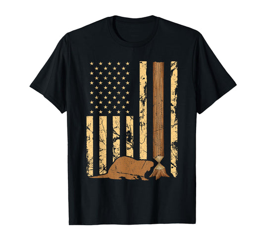 Beaver Hunting American Flag Vintage Patriotic Beaver Hunter T-Shirt