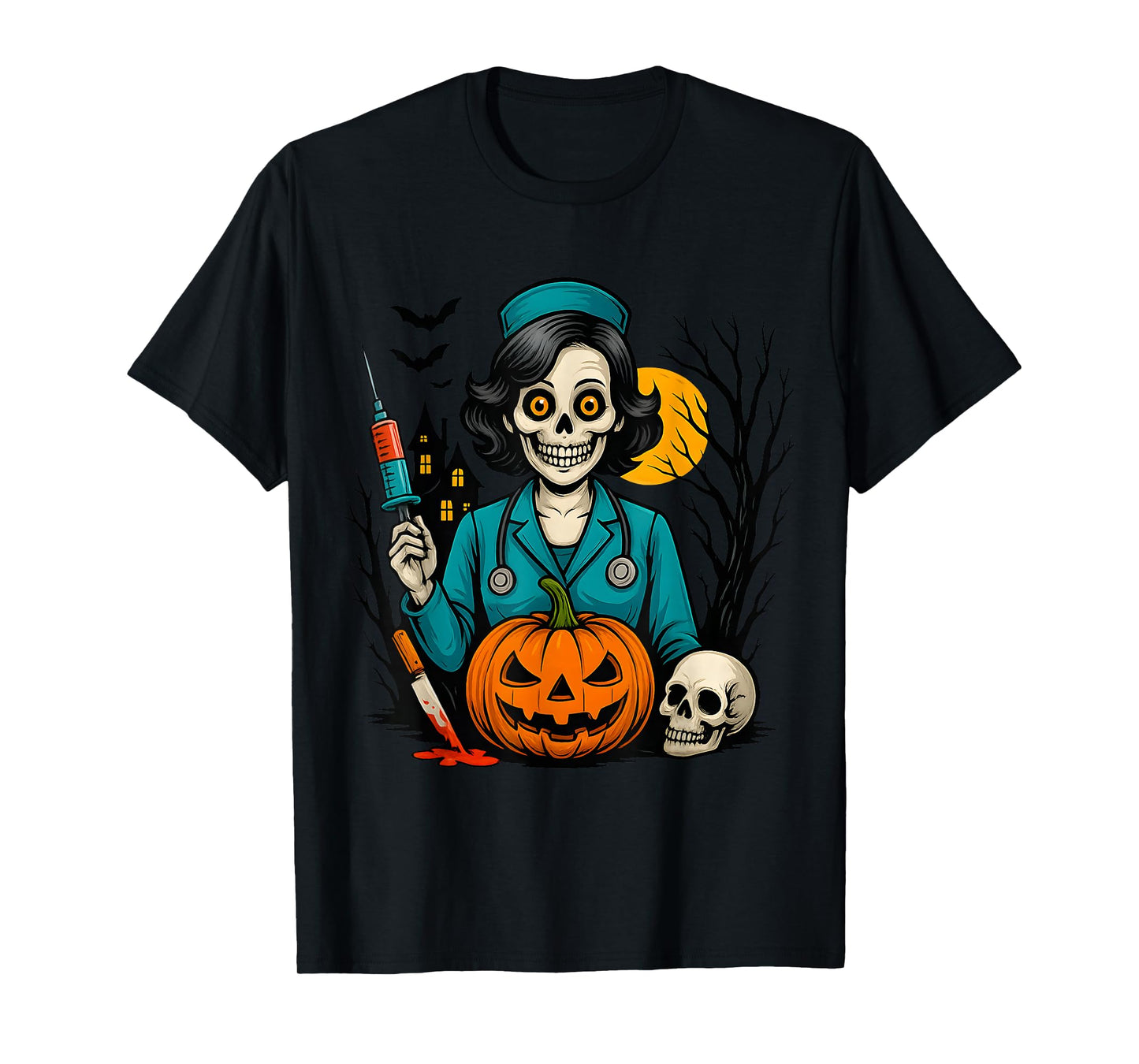 Creepy Skeleton Nurse Halloween Costume for Horror Fans T-Shirt