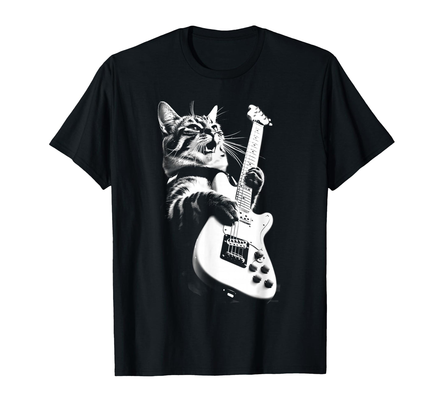 Rock Cat Playing Guitar - Funny Guitar Cat T-Shirt