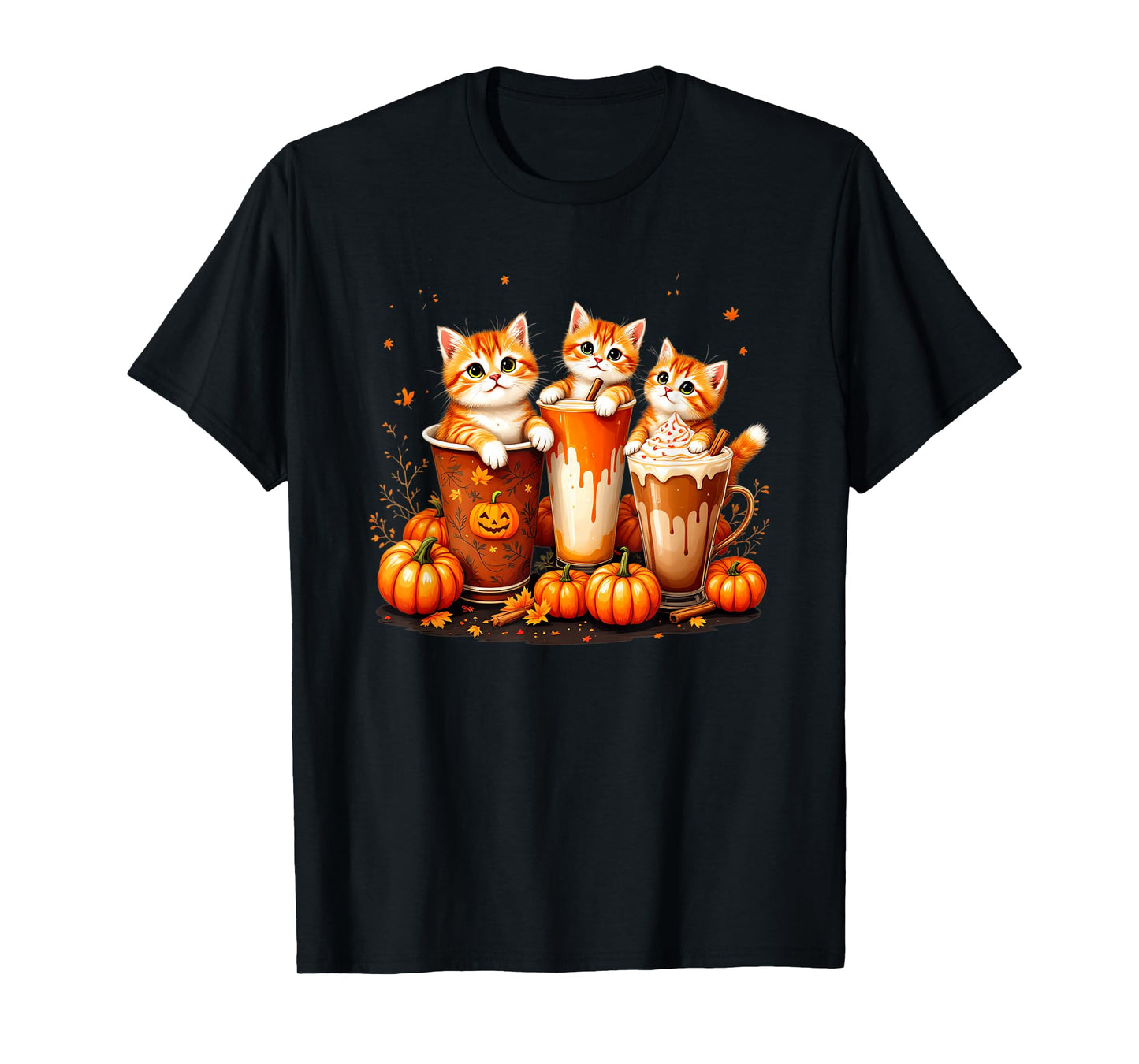 Cute Autumn Cats Coffee Kittens Pumpkin Spice Latte Vibes T-Shirt