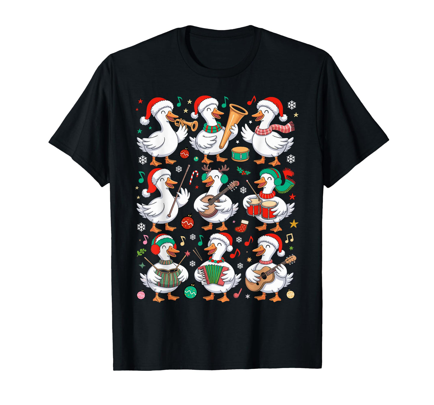 Christmas Music Teacher Goose Playing Musical Instruments T-Shirt