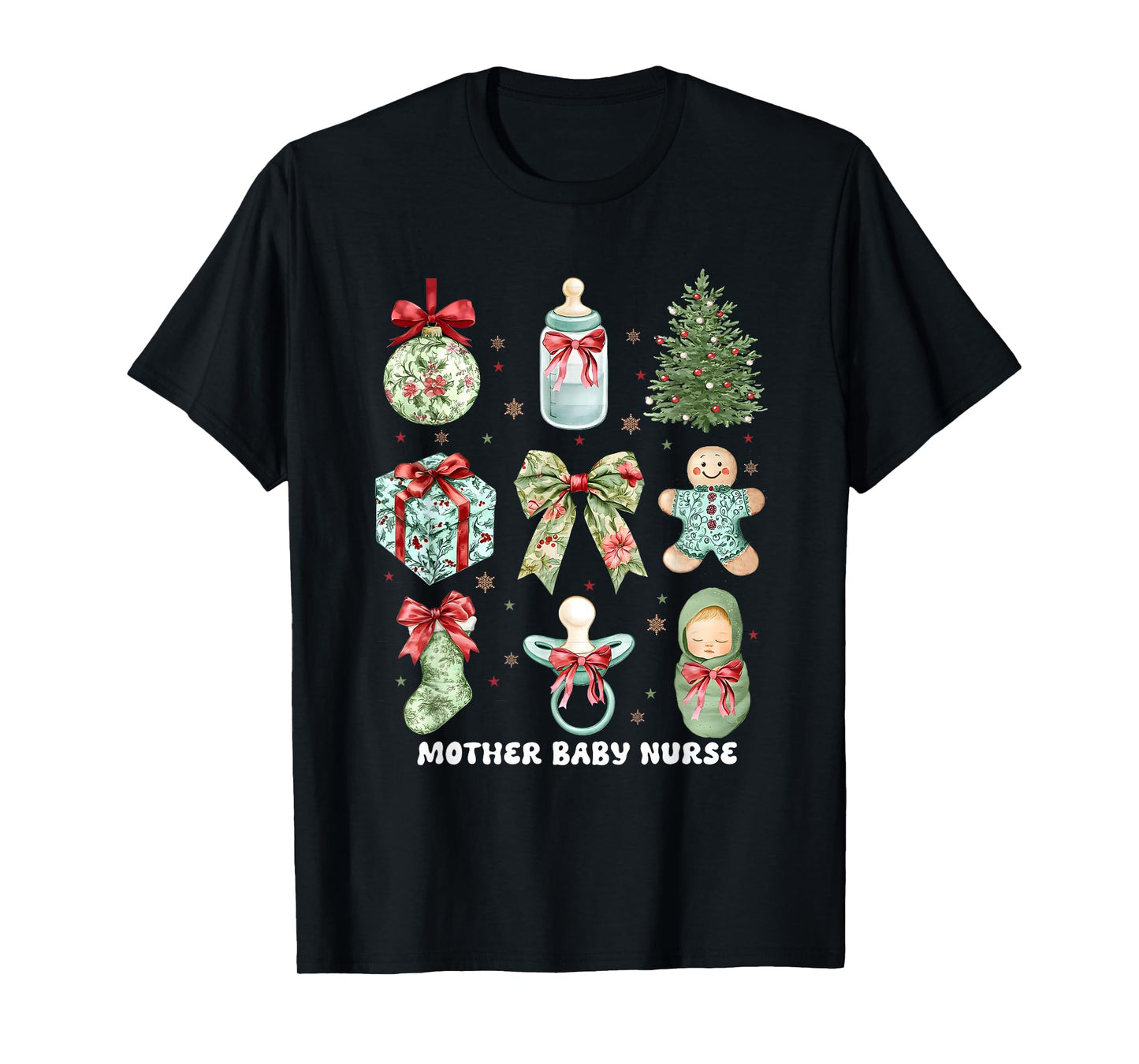 Coquette Christmas Mother Baby Nurse Postpartum Nurse Squad T-Shirt